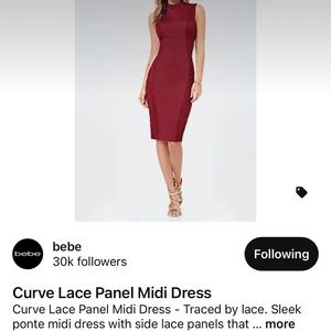 NWT red Bebe dress, curve panel lace